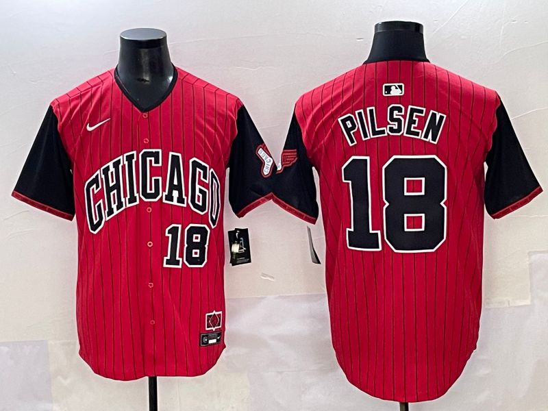Men 2025 Chicago White Sox #18 Pilsen Red Stripe Joint Name Nike MLB Jersey style 4